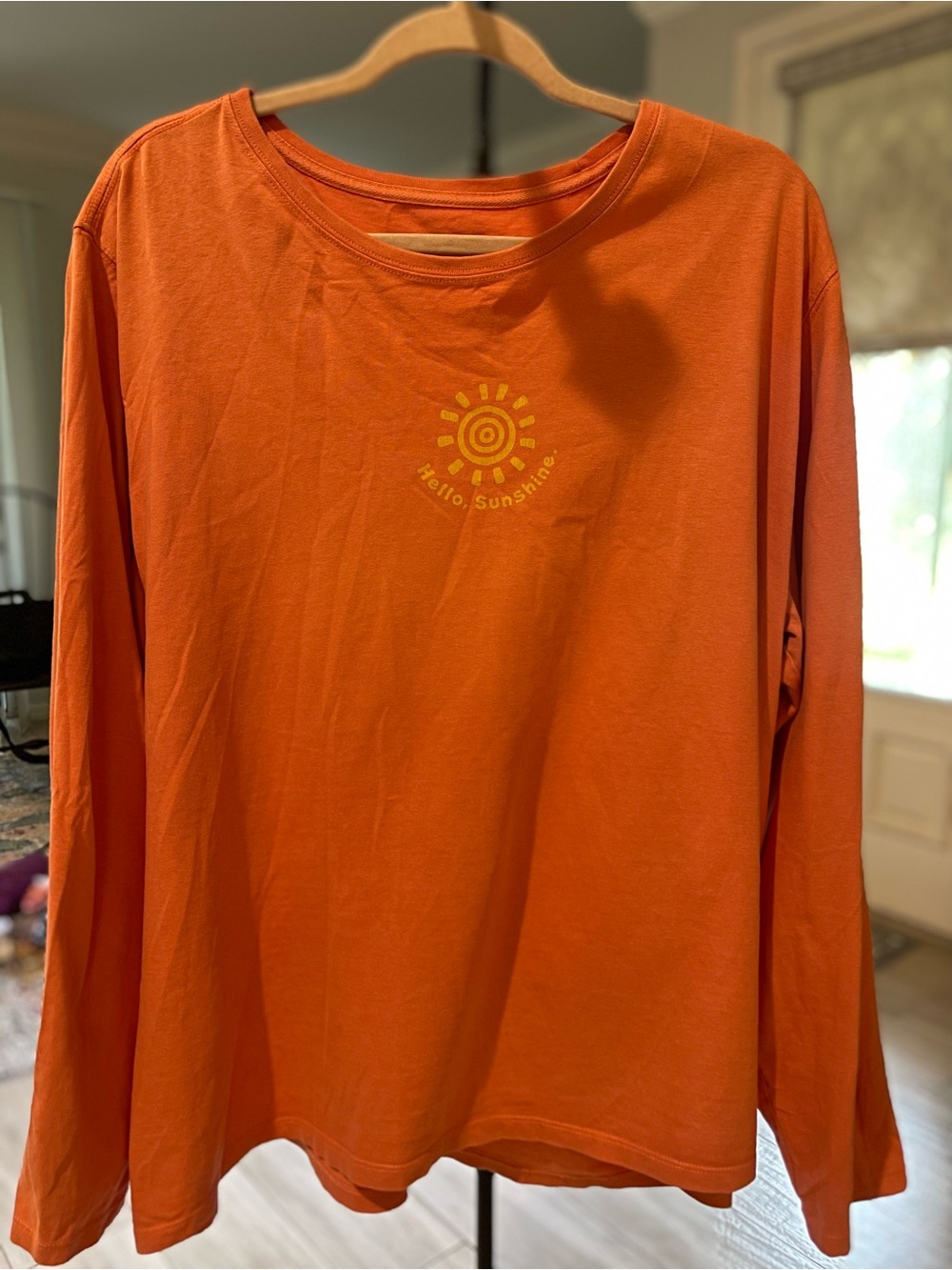 Life Is Good Orange Long-Sleeve Shirt with Yellow Sun Graphic